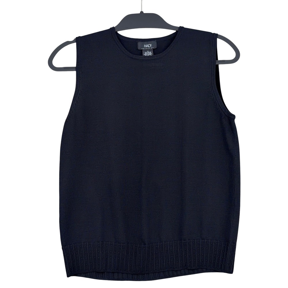 Hadi Collection Knit Shell Tank Top Women M Rayon Nylon‎ Black